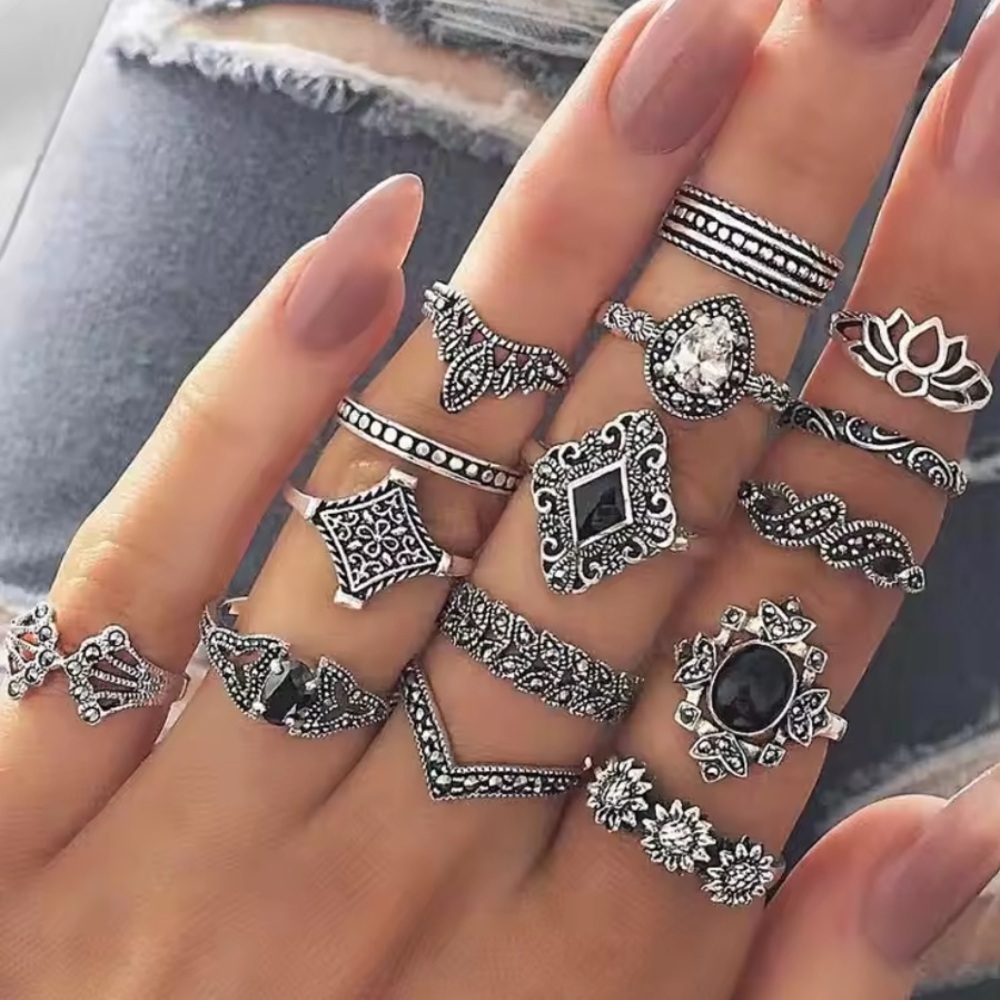 Silver Knuckle Ring Set | Stackable Midi Rings | Boho Glam Jewelry Bundle - Picture 2 of 2